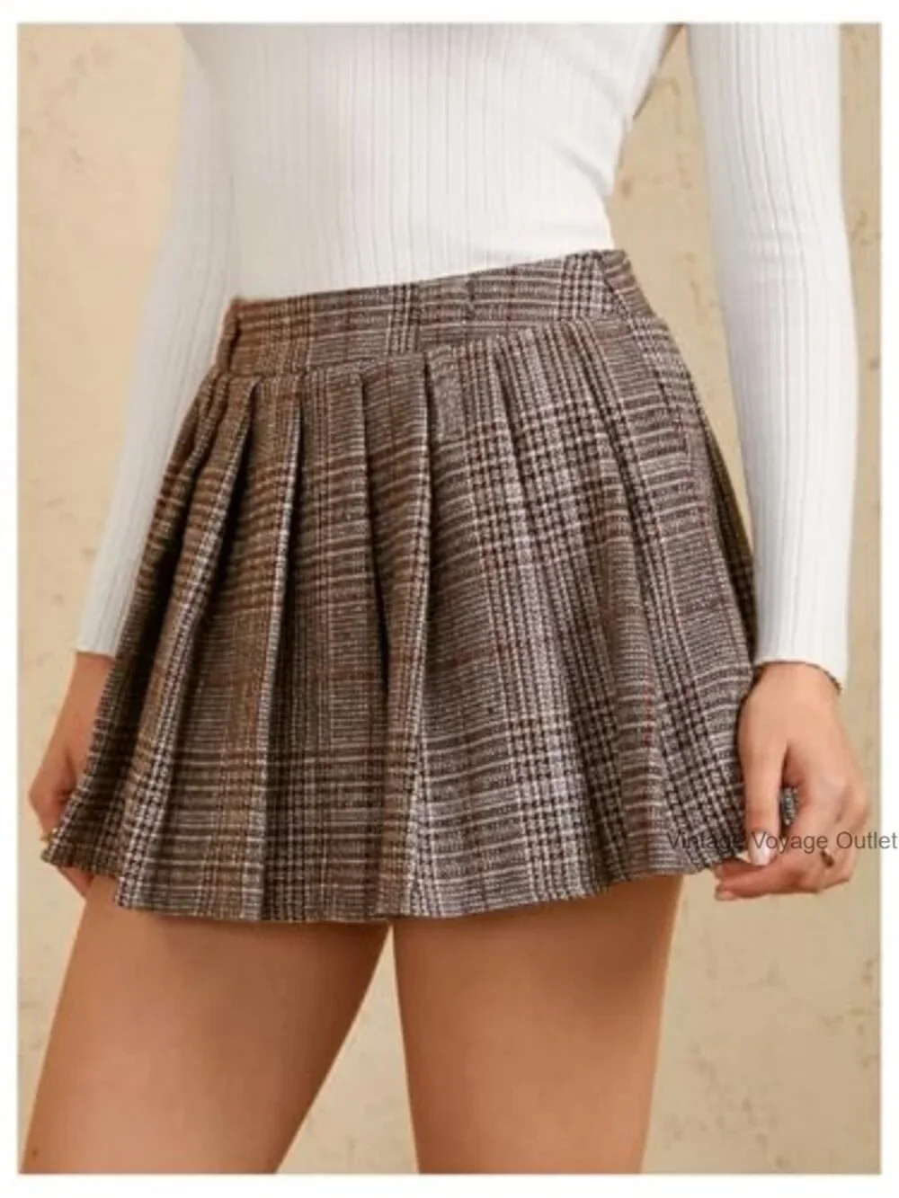 Plaid Pleated Mini Skirt Drop Waist A-Line Skater Tartan No Stretch - Picture 3 of 6
